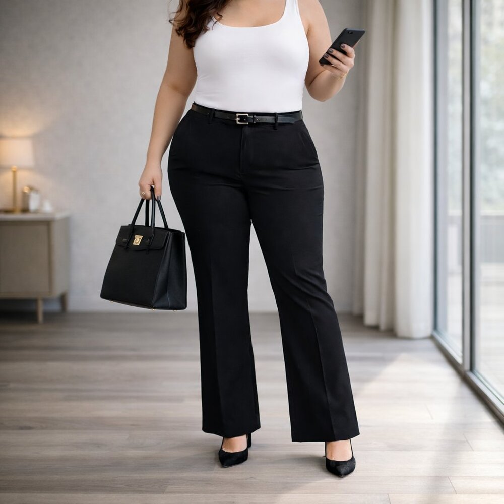DKNY Sullivan St Flare Dress Pants Womens Black Plus Size 20W Stretch Office